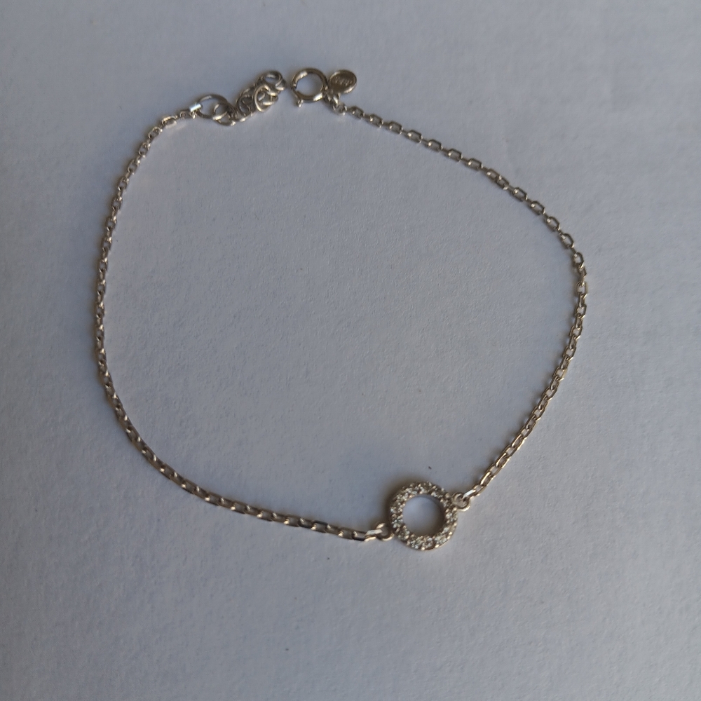 Stamped 925 USA Clear Cubic Zirconia Circle Bracelet Dainty Coquette